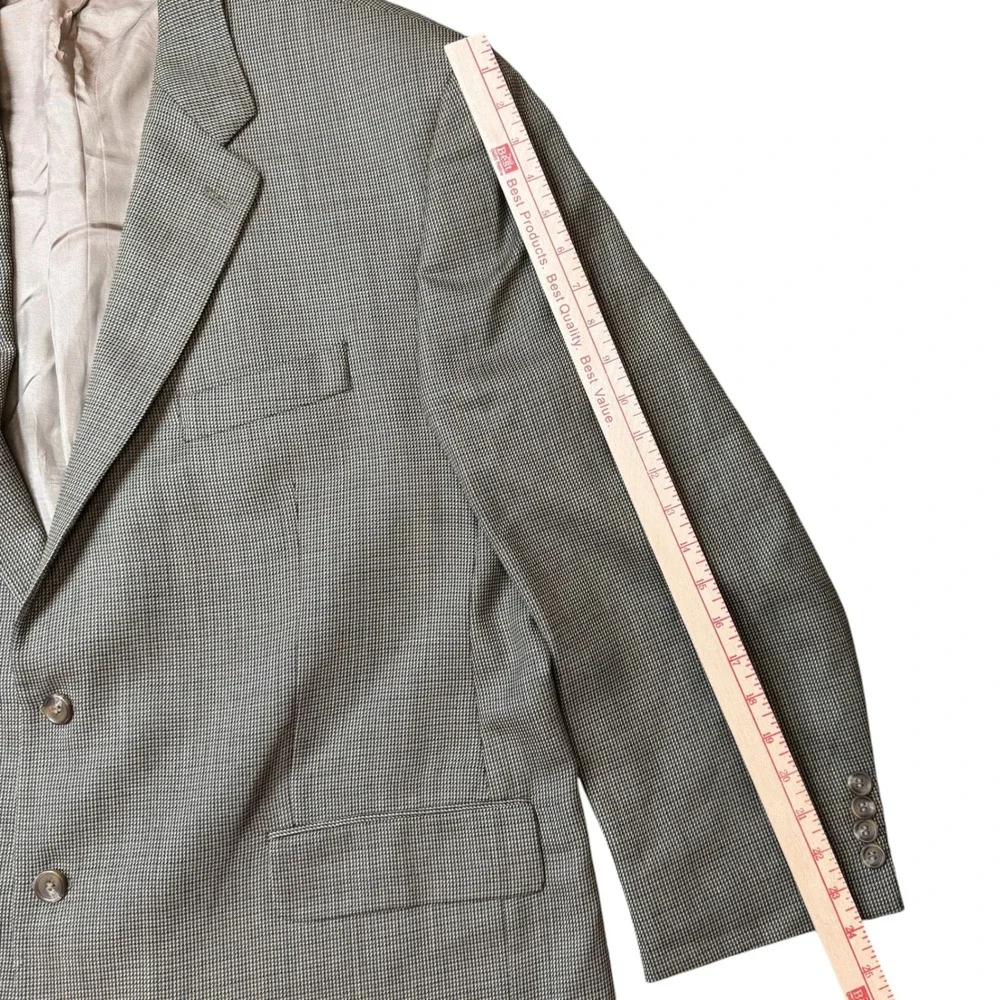 Vtg Lauren Ralph Lauren 100% Wool Houndstooth Sport Coat 48R Tan Made in Canada